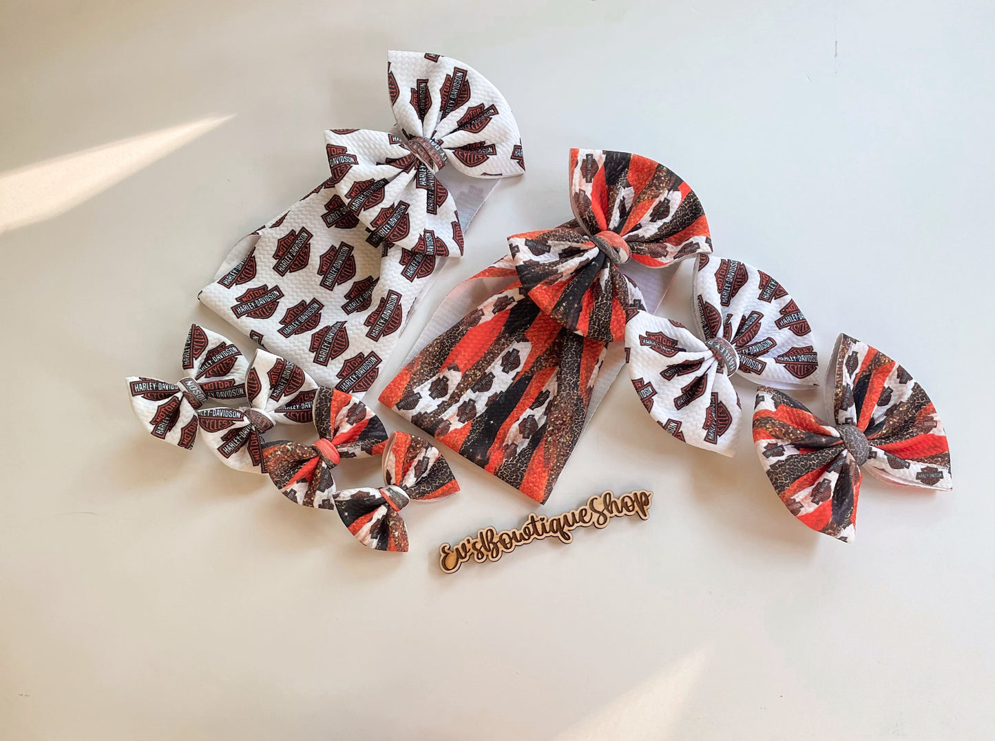 Harley - Ev's Bowtique Shop, The most comfortable trendy bows for all of your babes. Traditional bows come styled as headwraps, Nylons, clips or pigtail sets! The choice is always yours!
